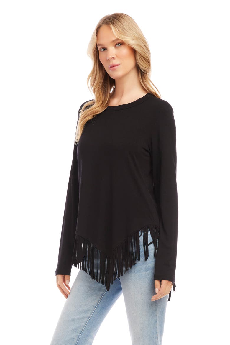 Asymmetric Fringe Jersey Top, Alternate, color, BLACK