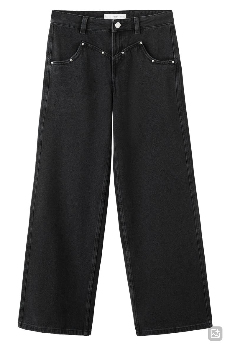 Studded Low Rise Wide Leg Jeans, Alternate, color, BLACK DENIM