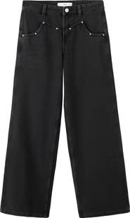 MANGO TEEN Studded Low Rise Wide Leg Jeans