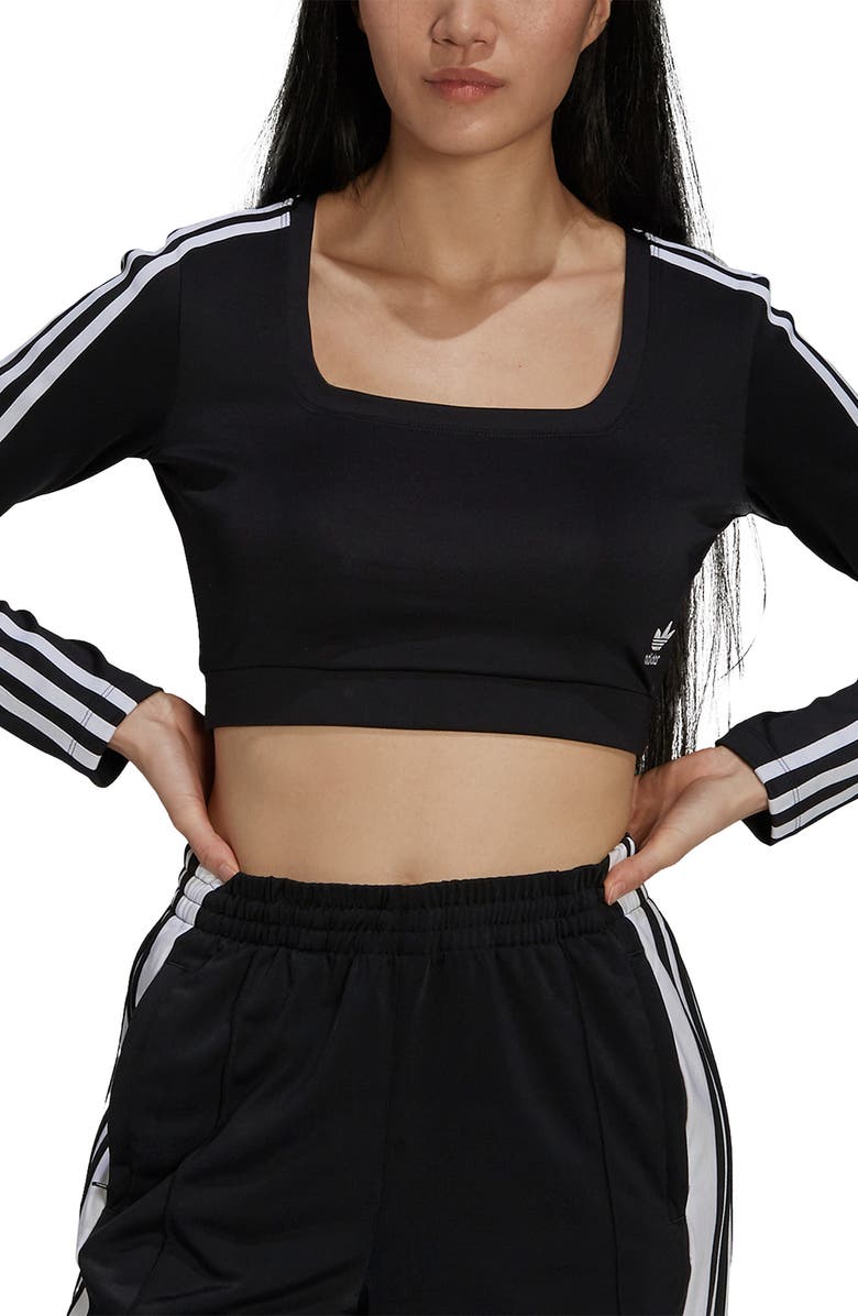 adidas Originals Crop Long Sleeve Interlock T-Shirt, Main, color, 