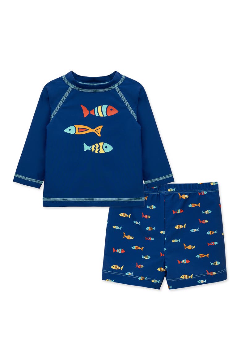 Fish UPF 50+ Rashguard Top & Bottoms Set, Main, color, BLUE