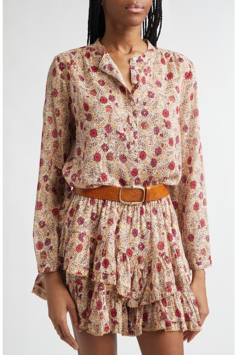 Maria Print Cotton Button-Up Shirt, Alternate, color, ECRU/ RASPBERRY