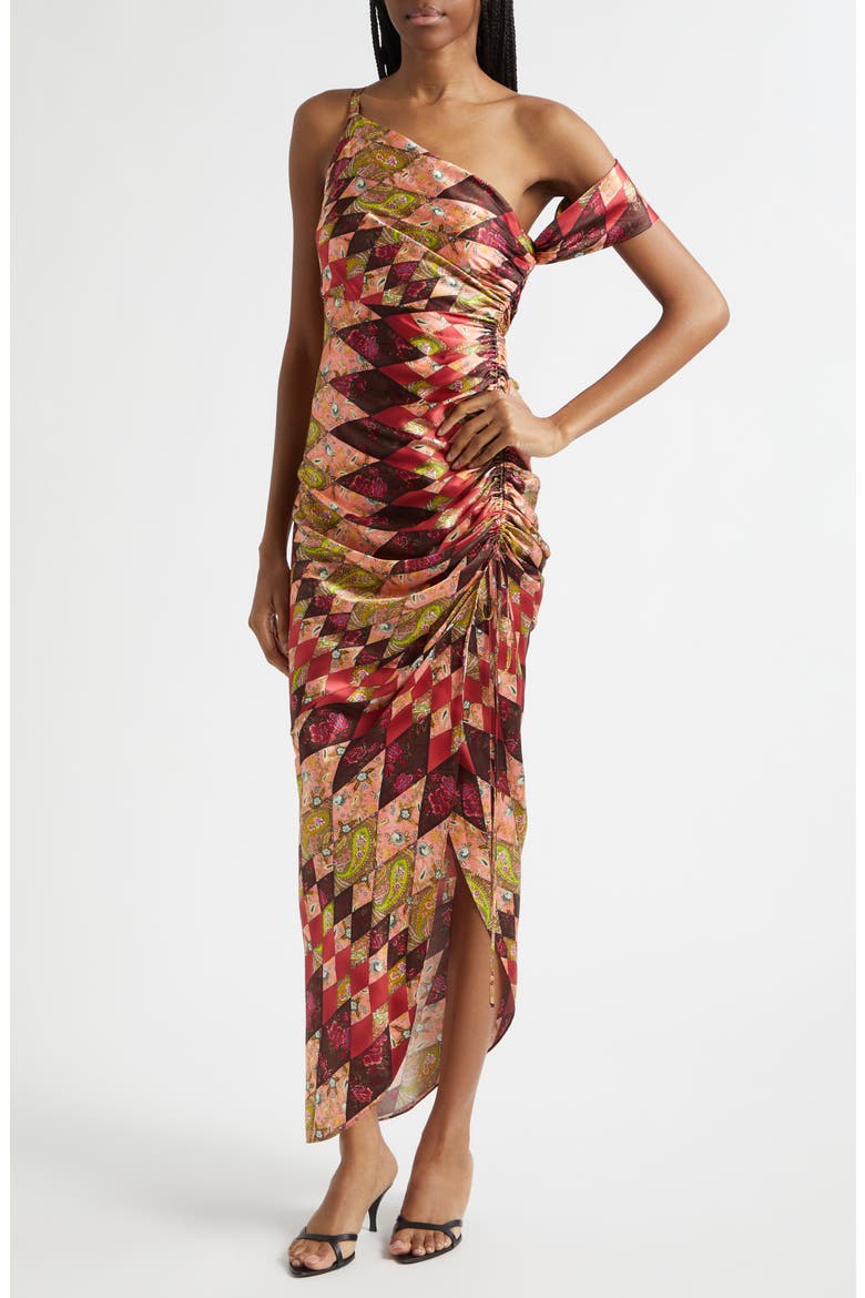 Elliana Print One-Shoulder Silk Maxi Dress, Alternate, color, PALE ROSE MULTI