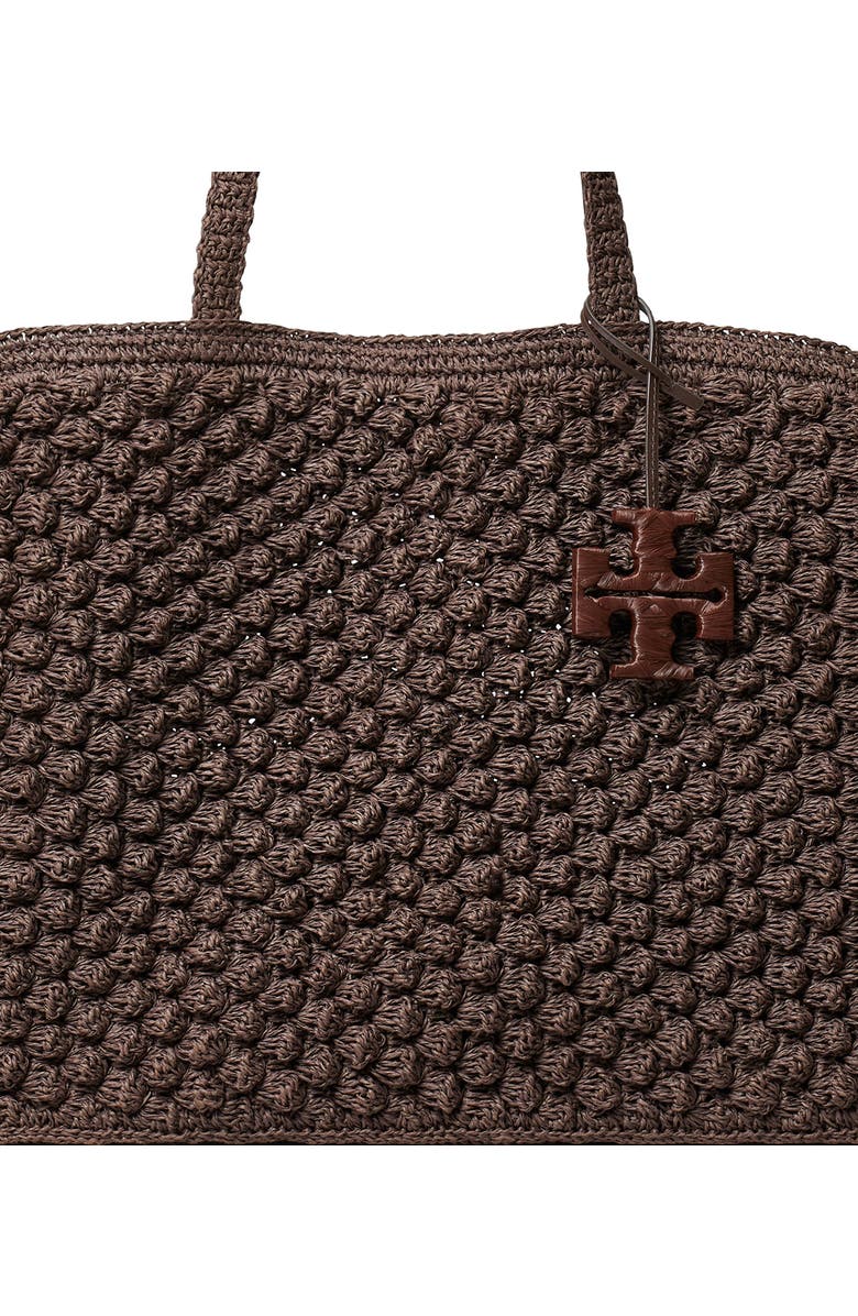 Tory Burch Ella Hand Crochet Straw Bag, Alternate, color, Dark Cocoa