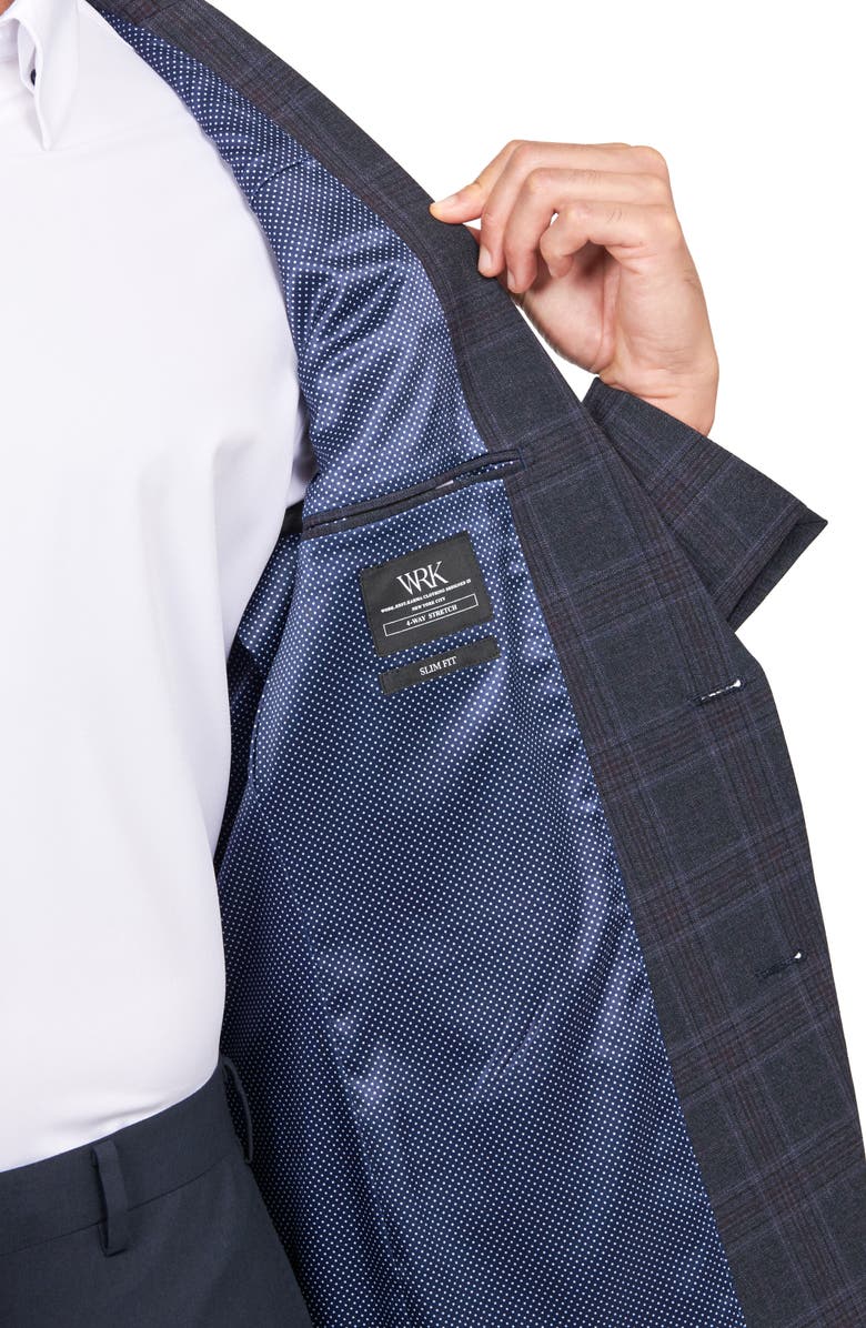 W.R.K Slim Fit Plaid Sport Coat, Alternate, color, Navy