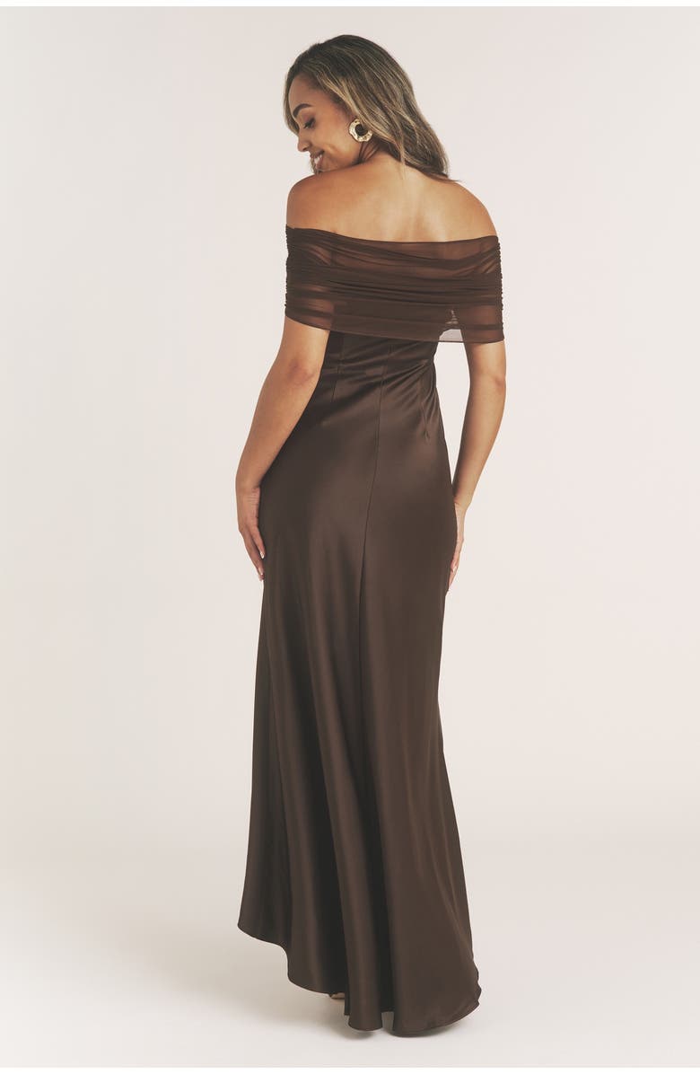 Six Stories Bardot Detail Satin Midaxi Dress, Alternate, color, 