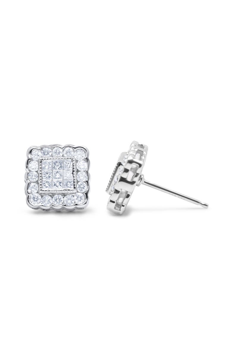 Haus of Brilliance 14K White Gold 1.0 Cttw Diamond Scallop-Edge Framed Square Halo Stud Earrings, Alternate, color, White