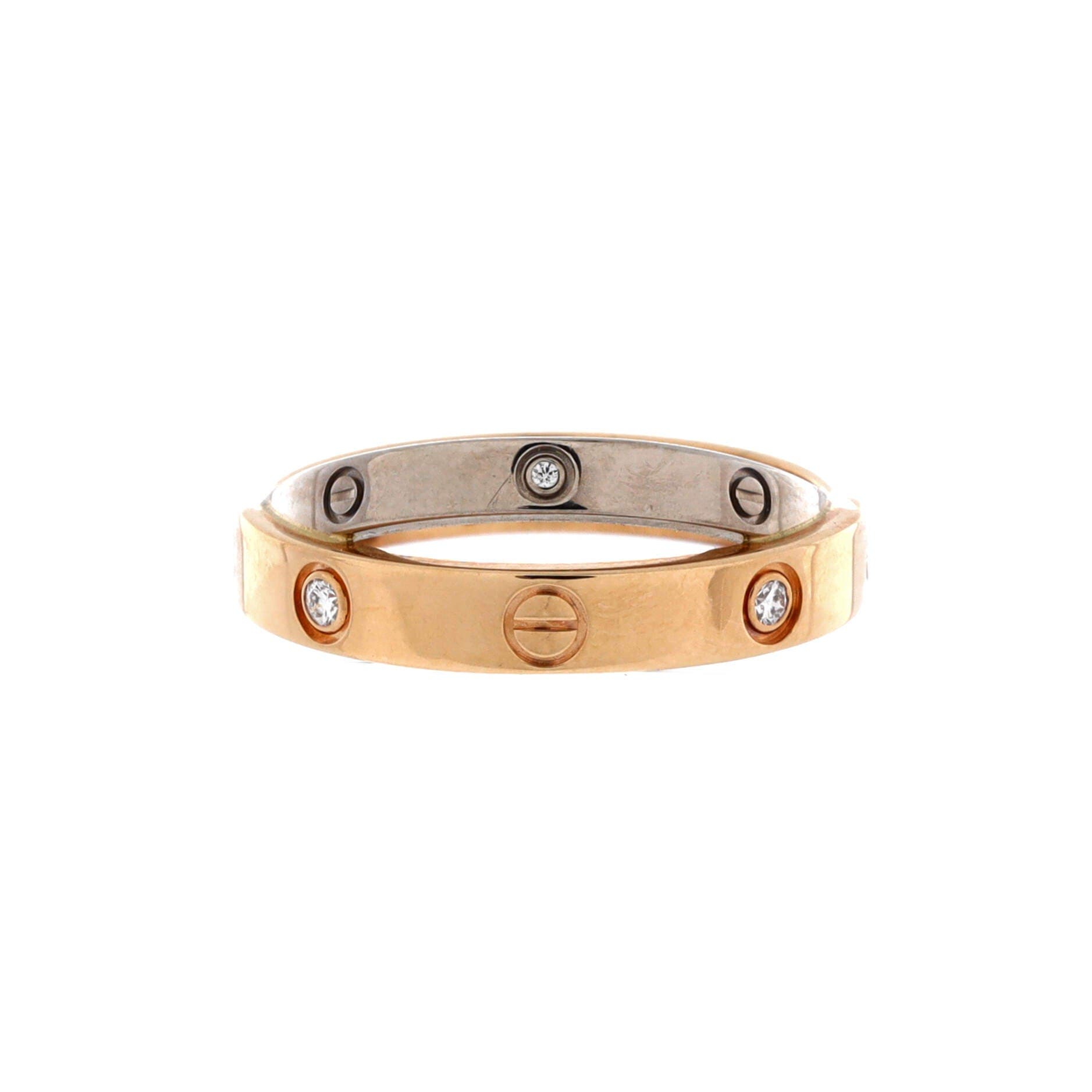 Love 6 Diamonds Double Ring 18K Rose Gold and 18K White Gold with Diamonds, Main, color, Metallic Gold