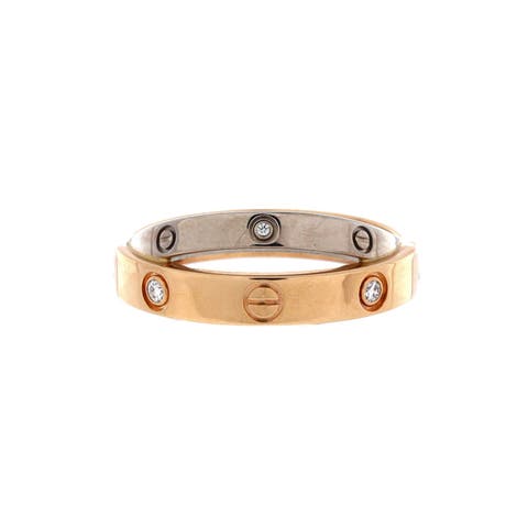 Love 6 Diamonds Double Ring 18K Rose Gold and 18K White Gold with Diamonds