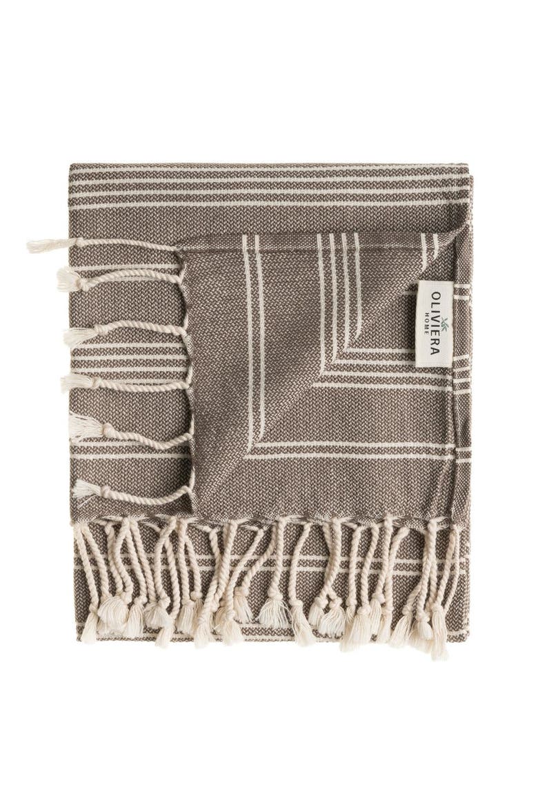 Essential Stripe Turkish Cotton Bath Towel, Alternate, color, Taupe Brown