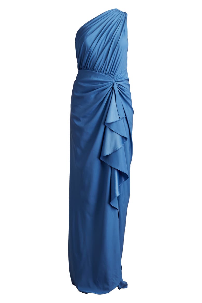 One-Shoulder Side Ruffle Gown, Alternate, color, CADET BLUE