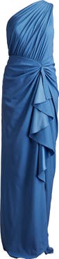 Tadashi Shoji One-Shoulder Side Ruffle Gown