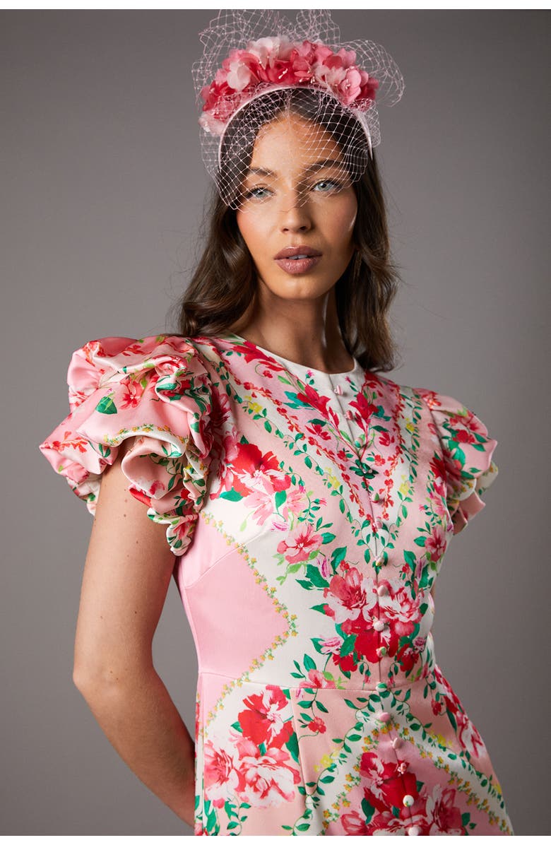 Coast Lisa Printed Ruffle Hem Midi Dress, Alternate, color, Pink