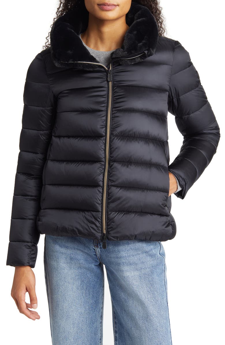 Save The Duck Mei Faux Fur Collar Puffer Jacket, Alternate, color,