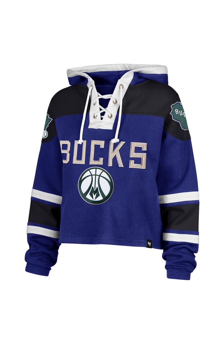 '47 Women's '47 Royal Milwaukee Bucks 2024/25 City Edition Superior Cropped Lace-Up Pullover Hoodie, Alternate, color, 