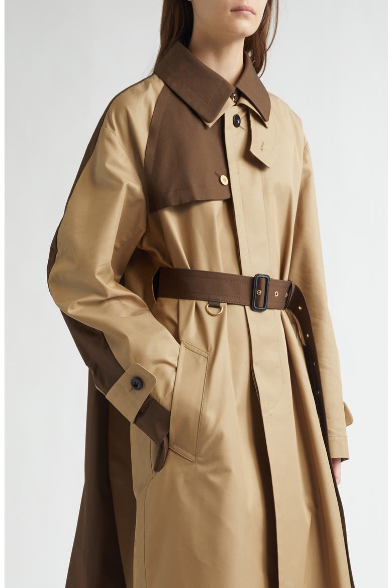 Colorblock Cotton Blend Gabardine Trench Coat, Alternate, color, BEIGE/ BROWN