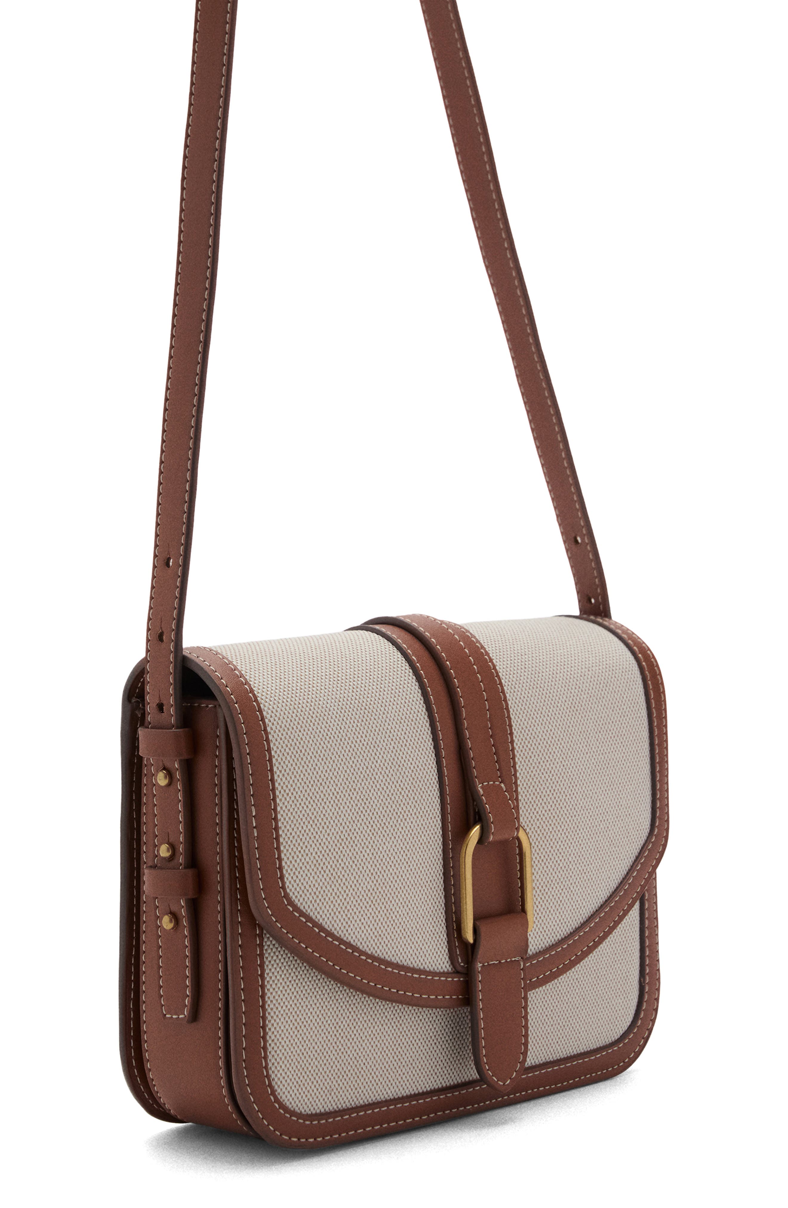 MANGO Contrast Canvas & Faux Leather Crossbody Bag, Alternate, color, 