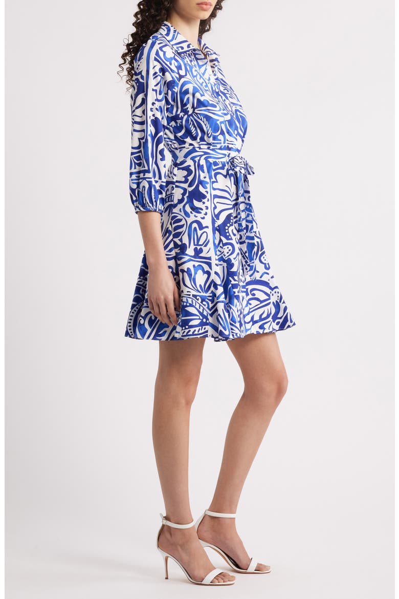 Collar Tie Waist Long Sleeve Dress, Alternate, color, BLUE MULTI