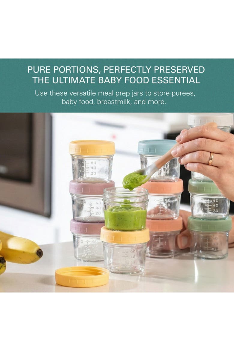 Glass Baby Food Storage Containers Leakproof 12 Piece Set, Alternate, color, Clear