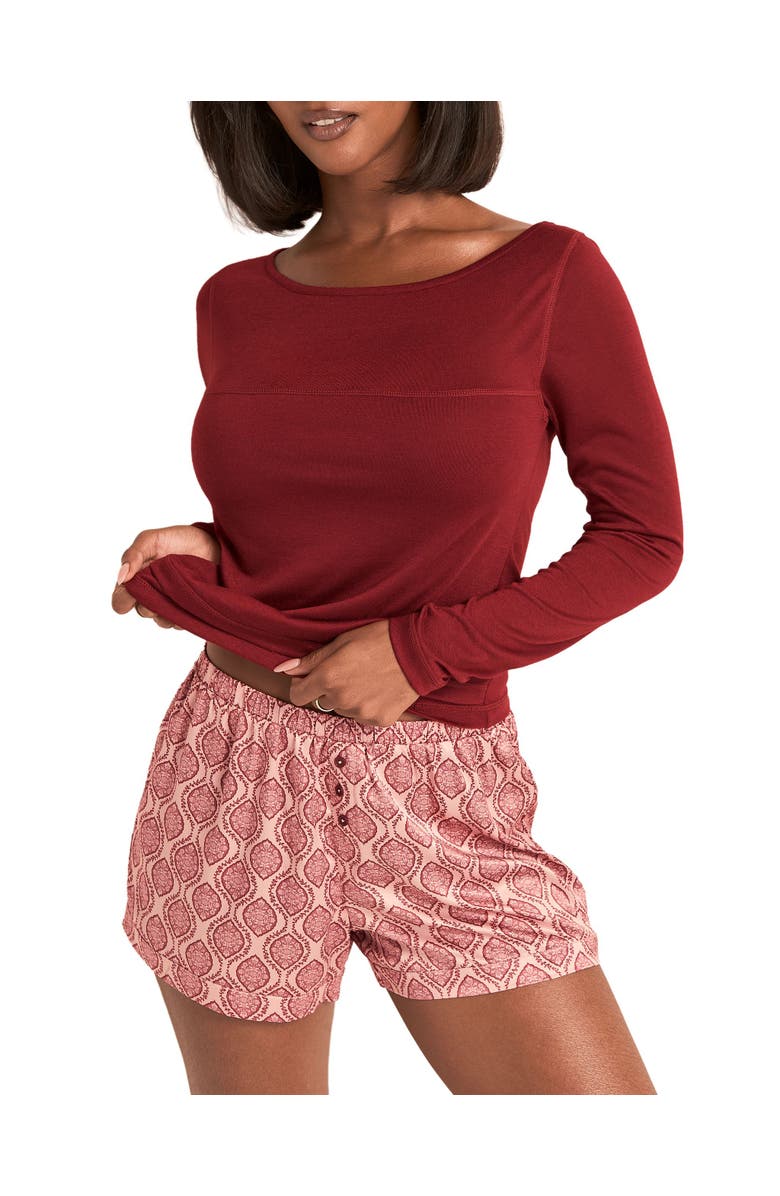 Adore Me Mei Long Sleeve & Shorts Pajama Set, Alternate, color, Floral Beige