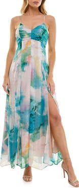 Socialite Asymmetric Metallic Chiffon Gown