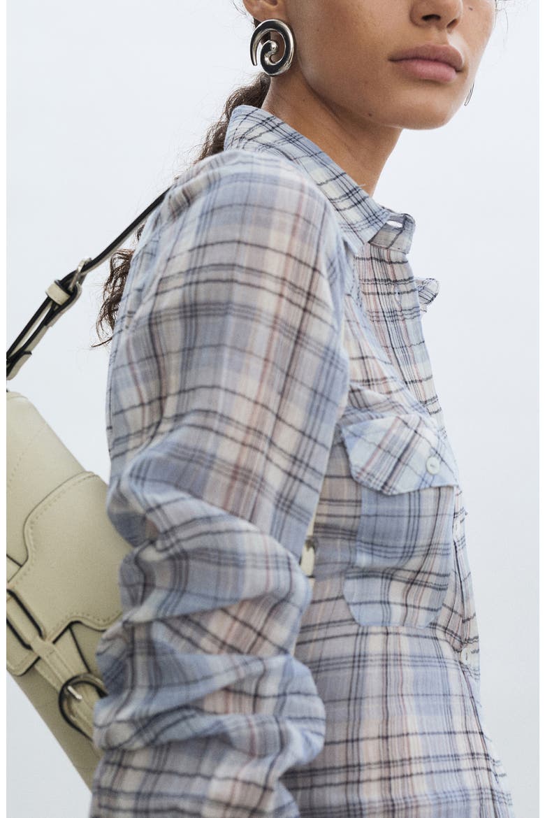 Plaid Gauzy Button-Up Shirt, Alternate, color, BLUE