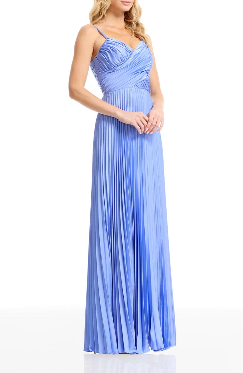 Dress the Population Aspen Pleated Satin Gown, Alternate, color, Sky