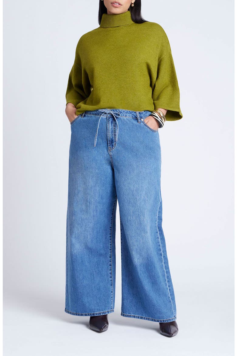 Boxy Three Quarter Sleeve Turtleneck, Alternate, color, CHARTREUSE