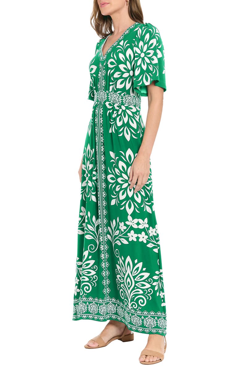 London Times Flutter Sleeve Maxi Dress, Alternate, color, Green/ Whte