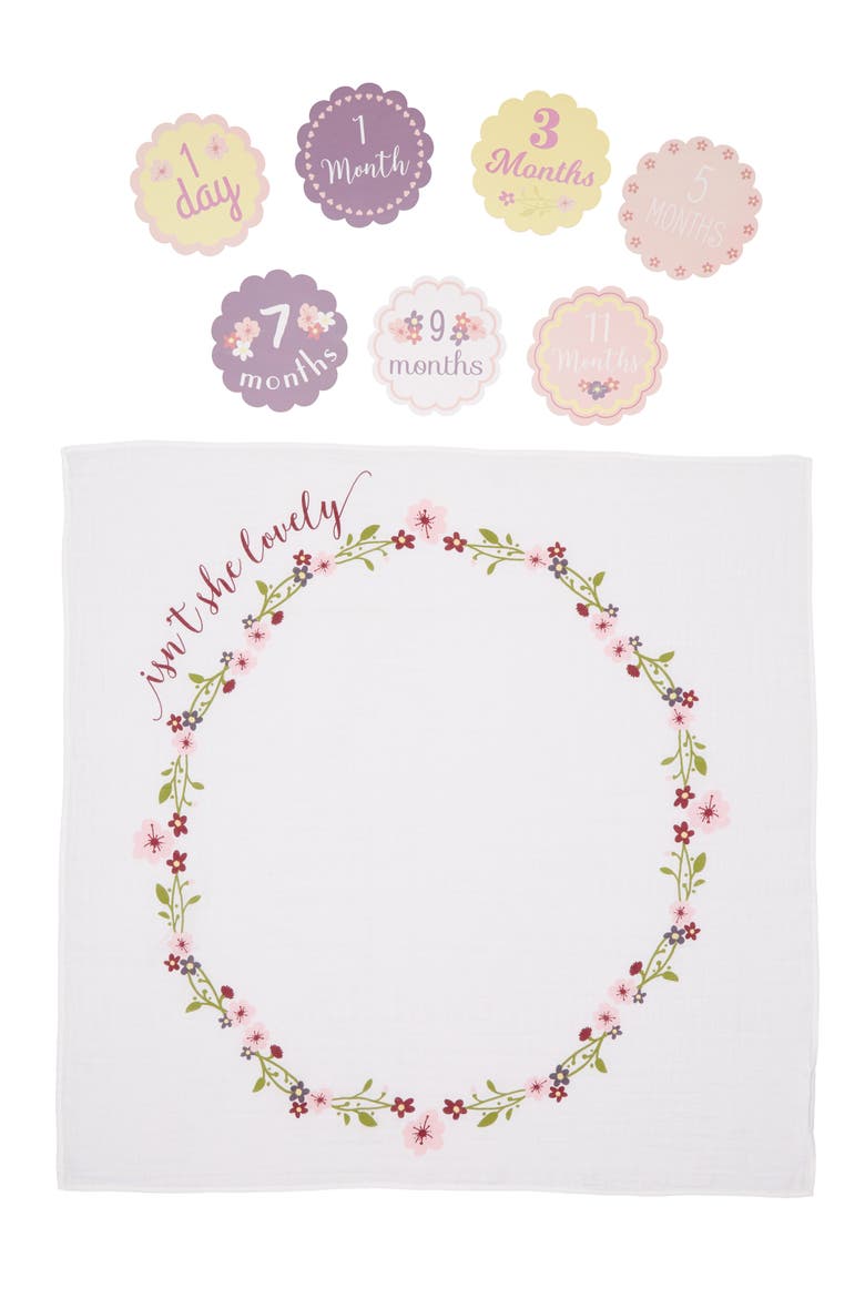 Baby's First Year - Isn't She Lovely Muslin Blanket & Milestone Card Set, Alternate, color, PINK