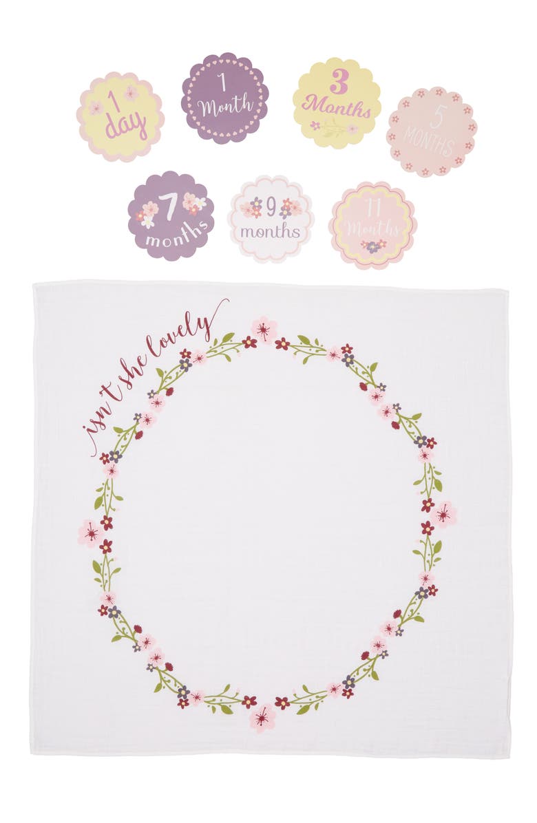 Lulujo Baby's First Year - Isn't She Lovely Muslin Blanket & Milestone Card Set, Alternate, color, Pink