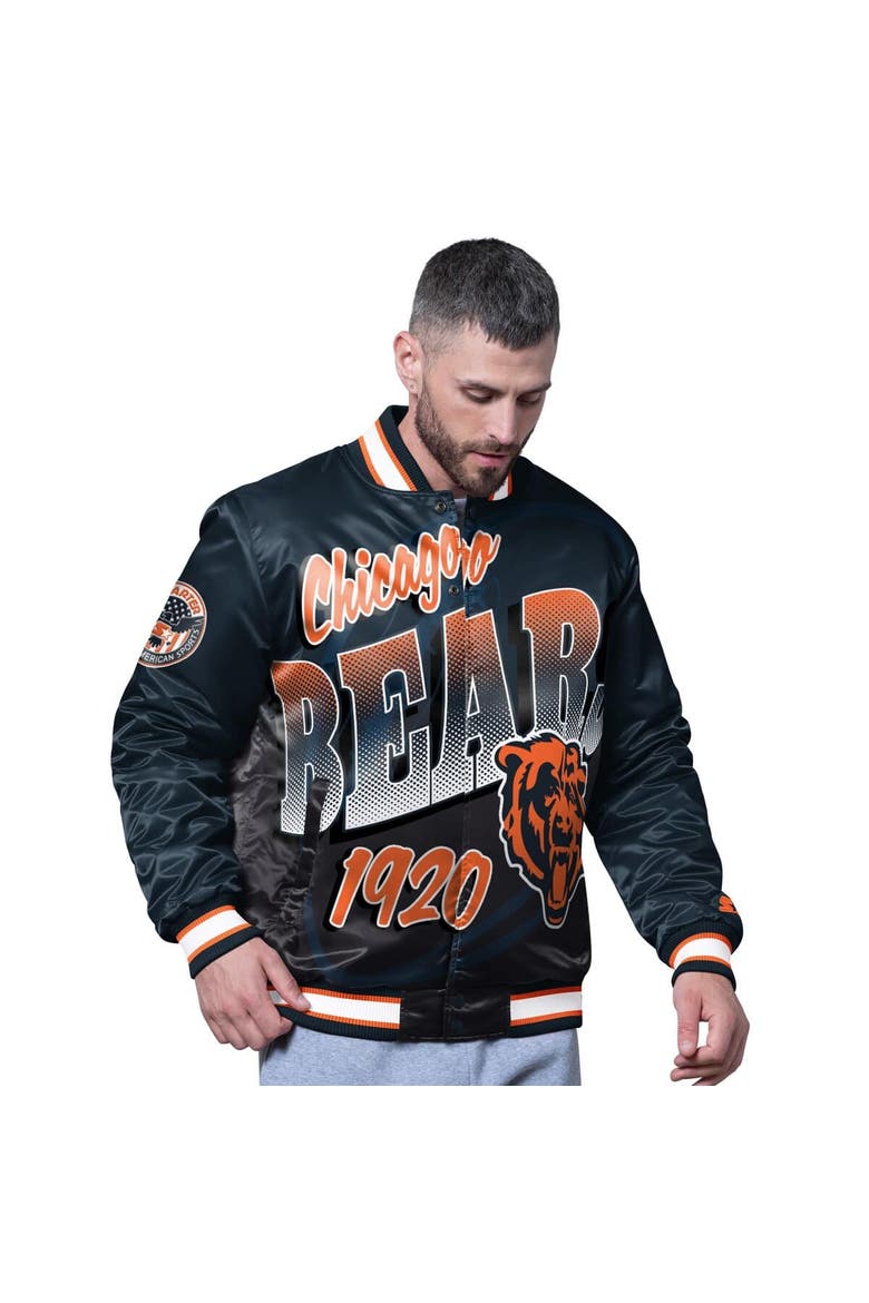Men's Starter Navy Chicago Bears Pass Rush Varsity Full-Snap Jacket, Main, color, Navy