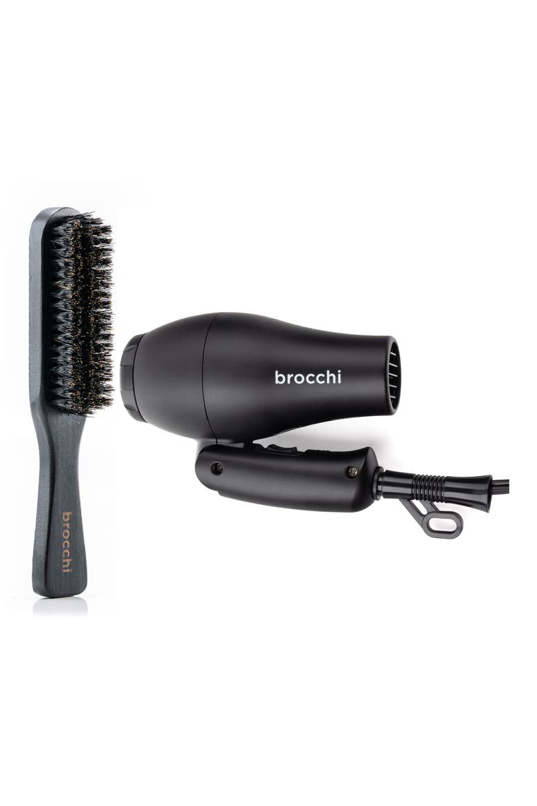 Travel Dryer & Paddle Brush Set, Main, color, BLACK