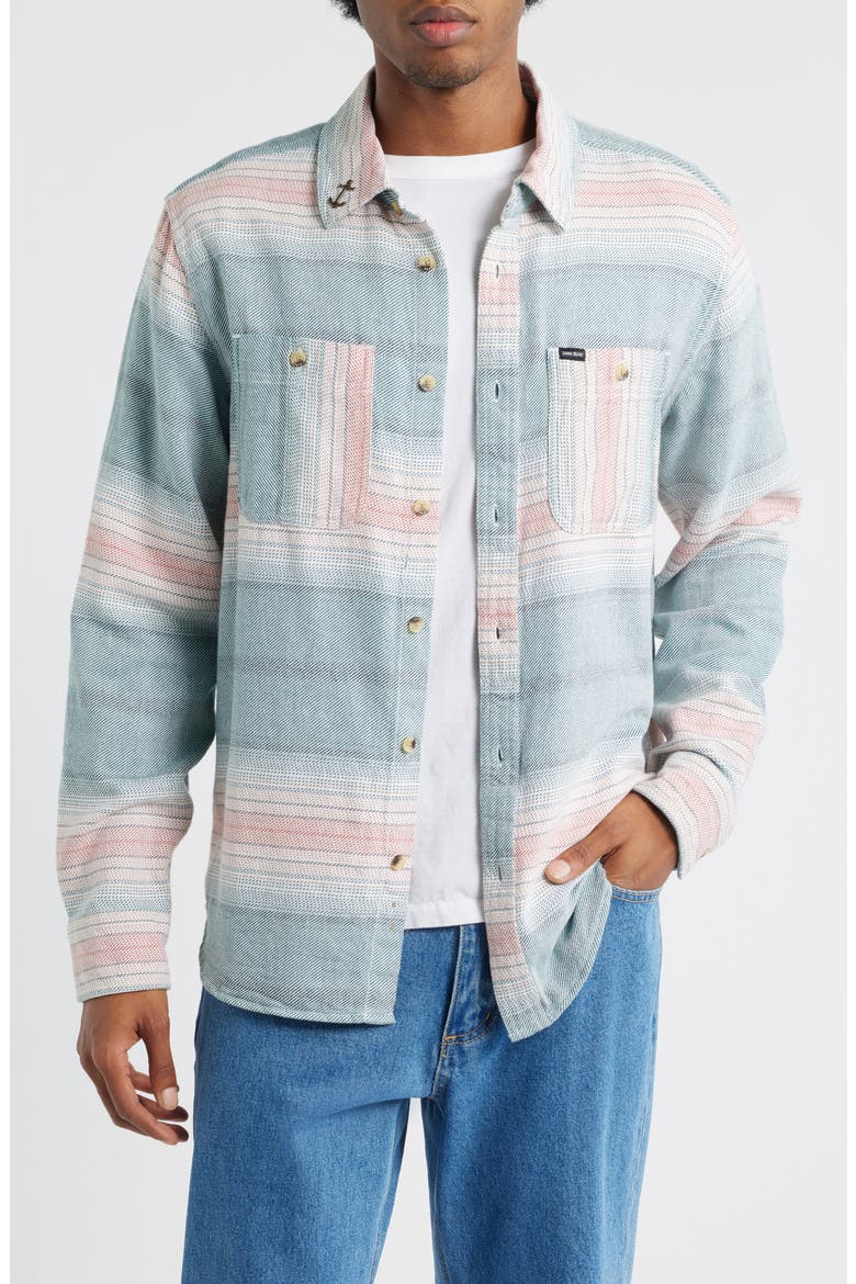 Summit Multi Stripe Flannel Button-Up Shirt, Main, color, OFF WHITE/ TEAL
