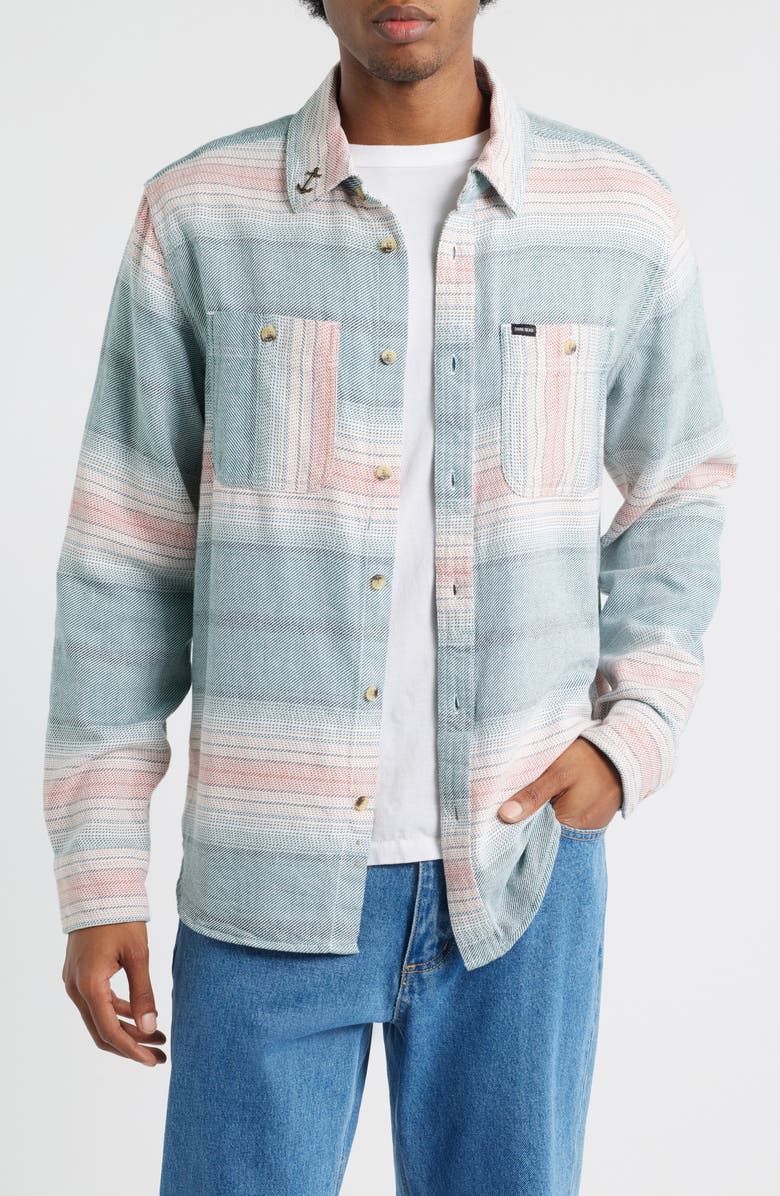 DARK SEAS Summit Multi Stripe Flannel Button-Up Shirt, Main, color, Off White/ Teal