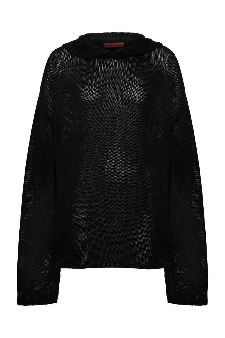 Cotton Blend Knitted Hoodie With Woven Patch, Main, color, BLACK