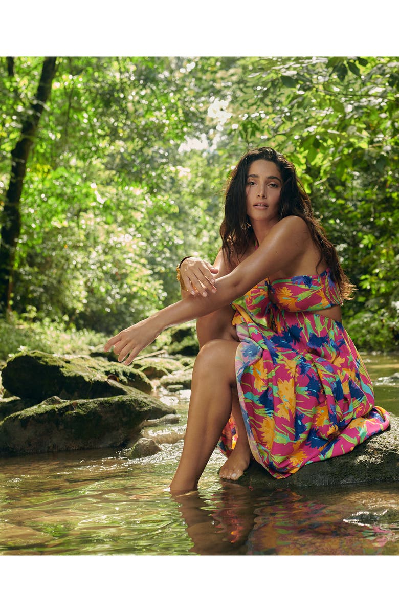 DVF Floral Cutout Halter Maxi Dress, Alternate, color, 