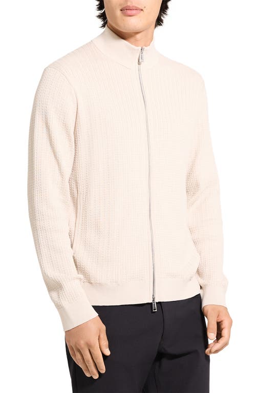 Theory Walton Cabled Cotton Zip Cardigan In Neutral