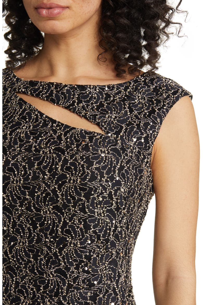 Cutout Stretch Lace Sheath Dress, Alternate, color, GOLD