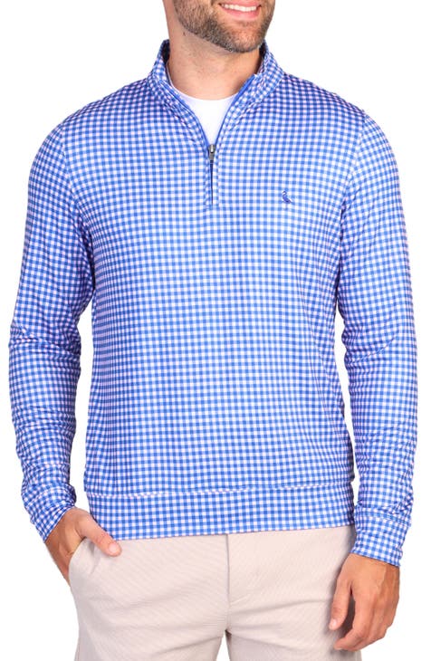 Gingham Print Quarter Zip Performance Pullover