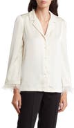 BY DESIGN Laine Feather Trim Satin Button-Up Top