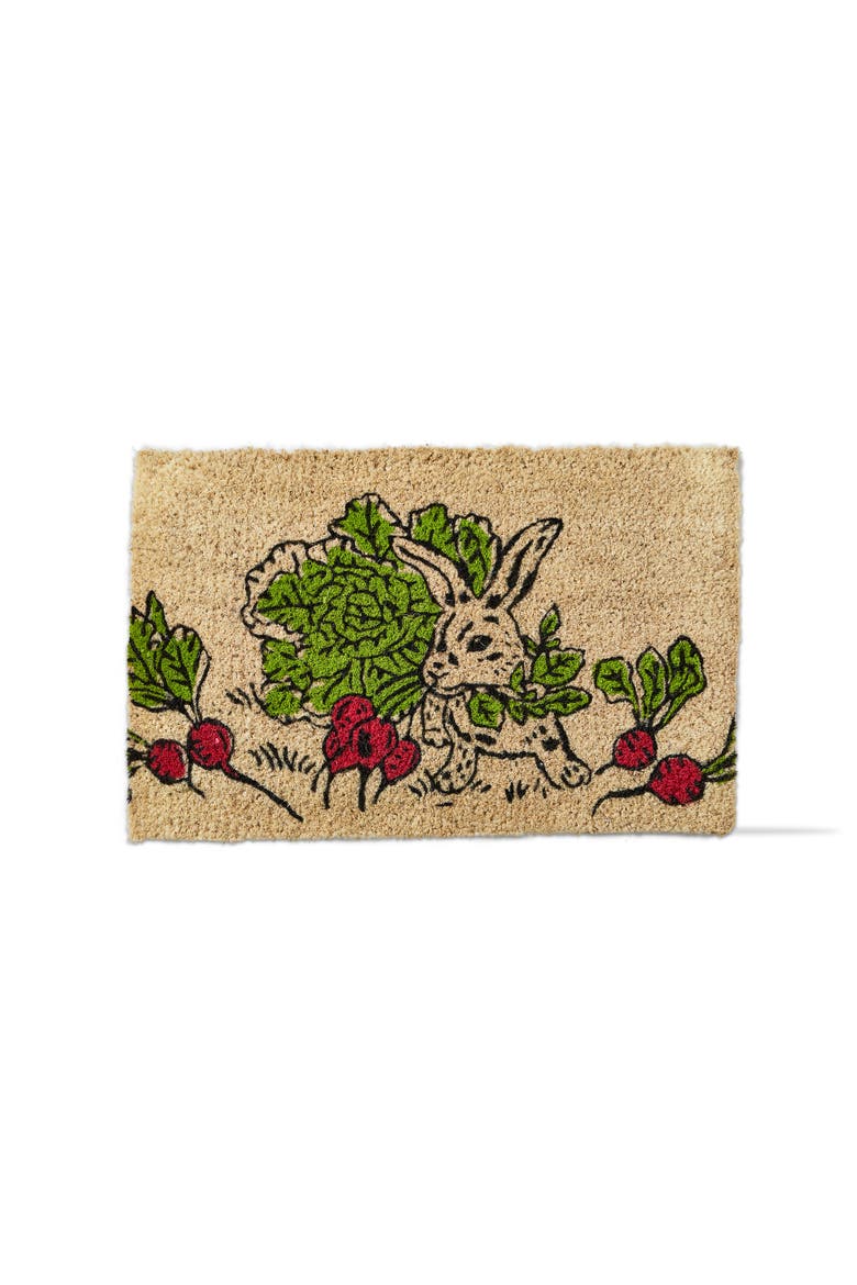 Bunny Eating Radish Easter Coir Door Mat Multicolored Beige, Main, color, Yellow