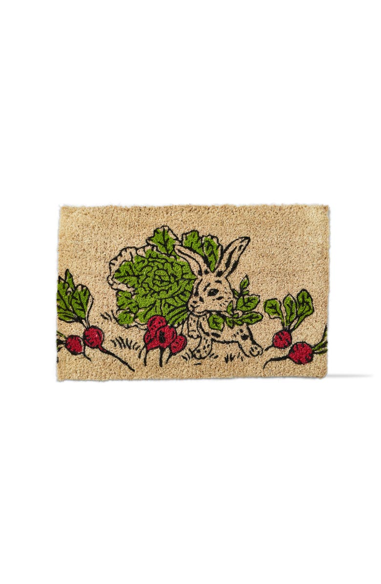 tag Bunny Eating Radish Easter Coir Door Mat Multicolored Beige, Main, color, Yellow
