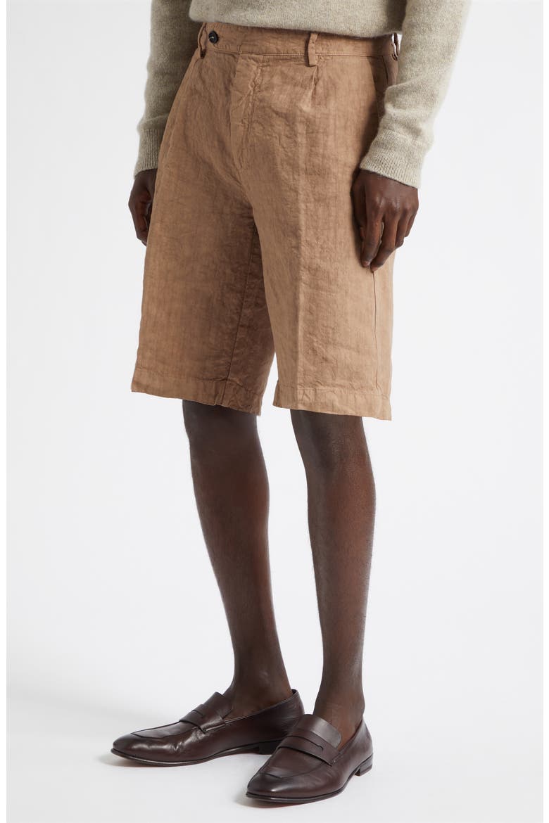 Pleated Longline Linen Shorts, Alternate, color, CLAY