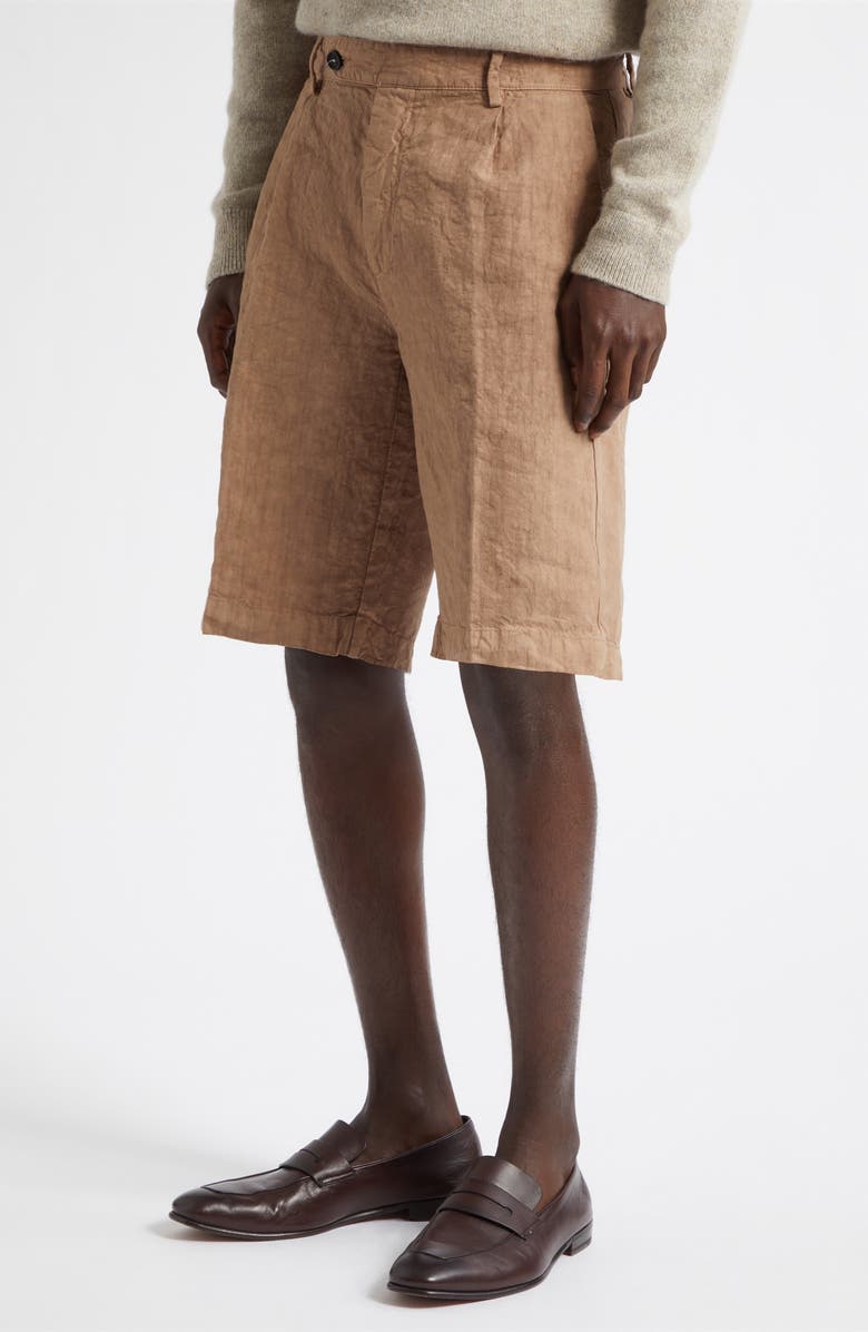 Massimo Alba Pleated Longline Linen Shorts, Alternate, color, Clay