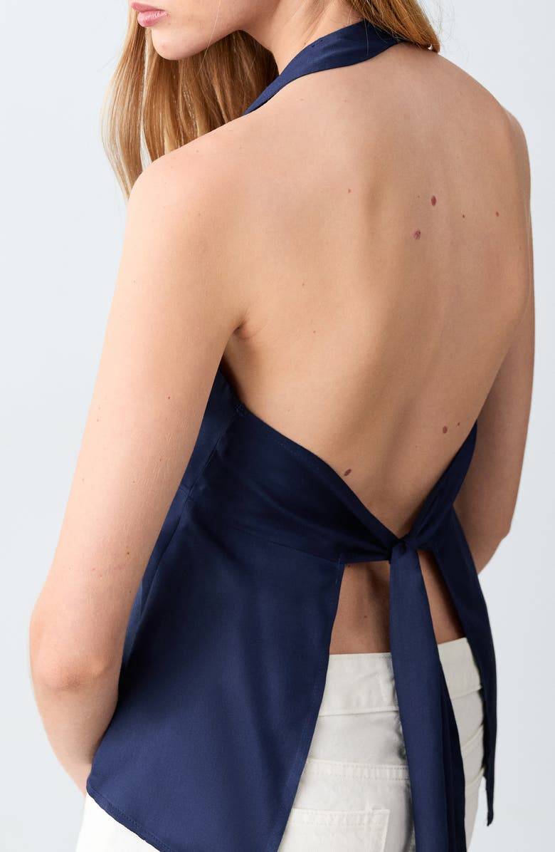 MANGO TEEN Open Back Halter Top, Alternate, color, Dark Navy