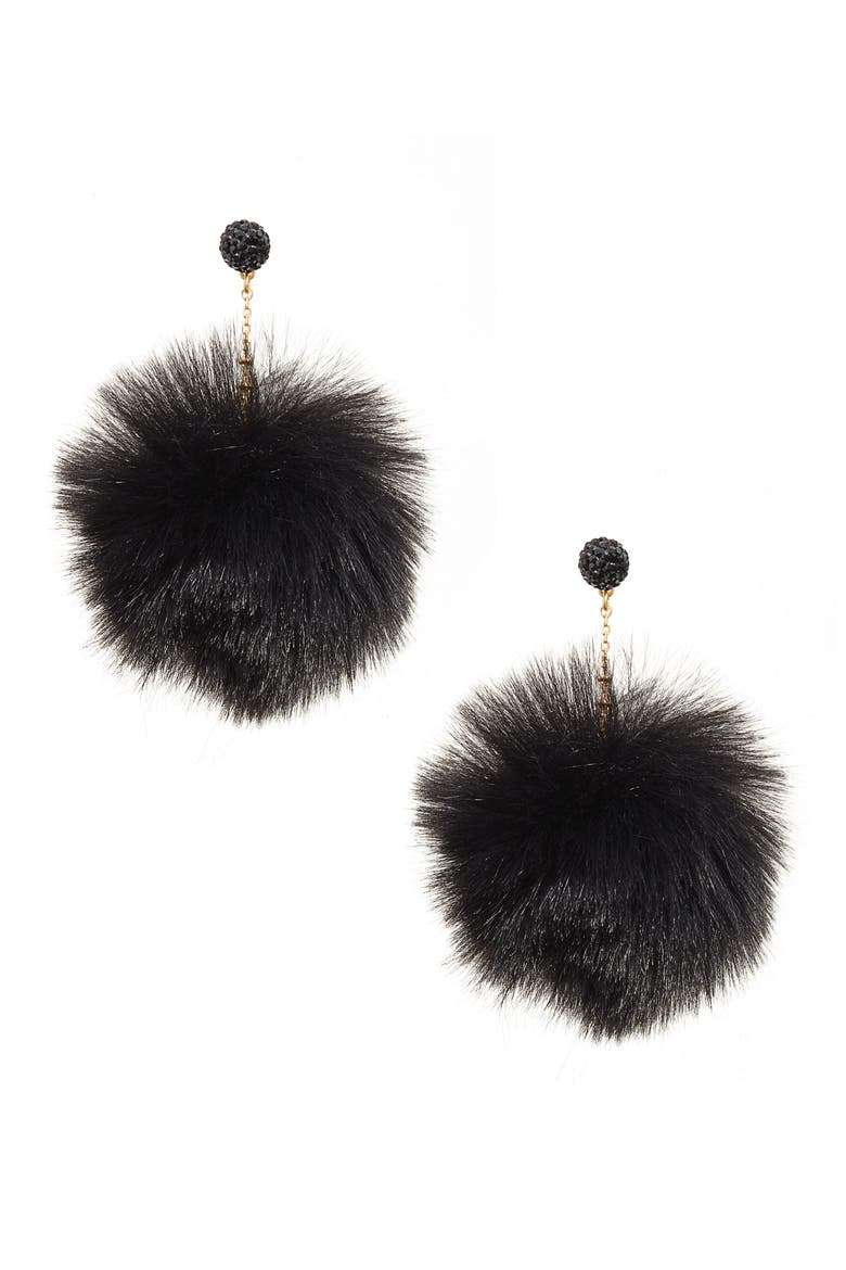 chic & cushy pouf drop earrings, Main, color, BLACK