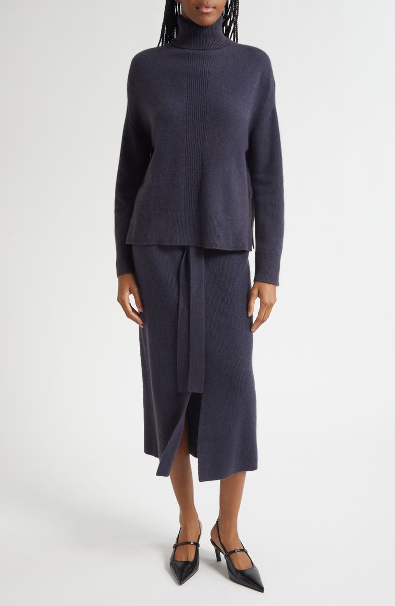 Emporio Armani Tie Waist Wool Midi Skirt, Alternate, color, Solid Medium Blue