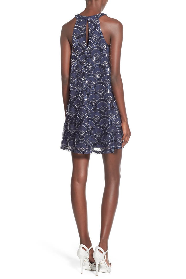 High Neck Sequin Dress, Alternate, color, NAVY/ SILVER