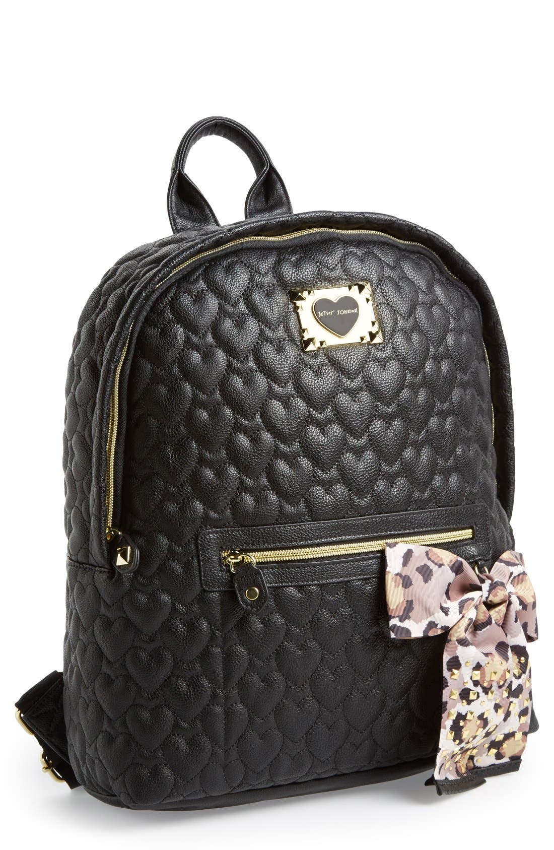 Betsey Johnson Heart Quilted Backpack, Main, color, 